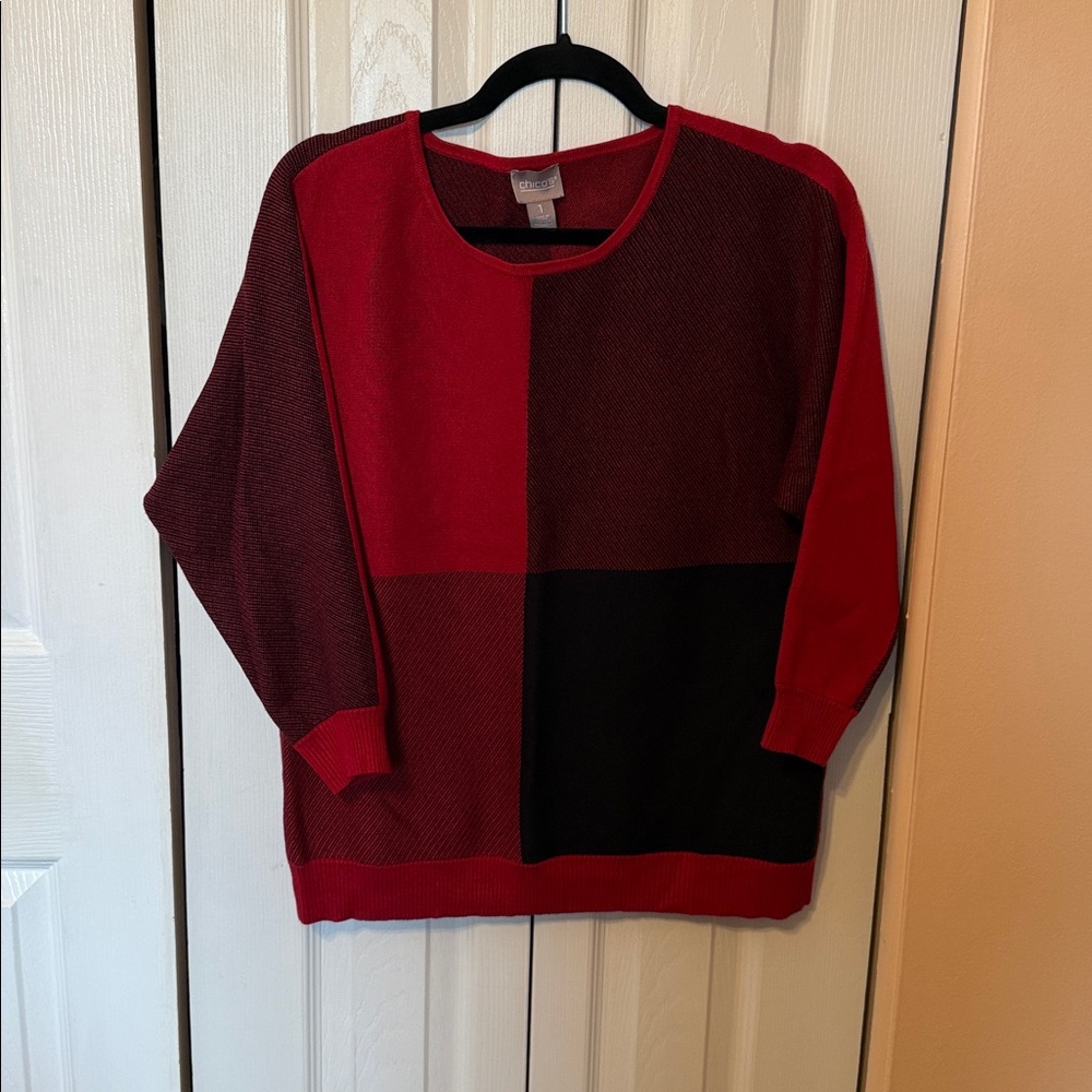 Chicos name brand Colorblock Red and Black Sweater. Size Medium